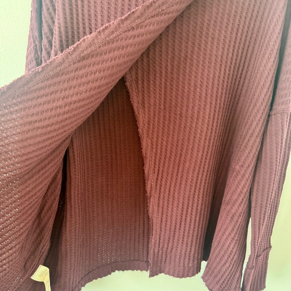 NWT Free People Waffle Knit Hooded Pullover Burgundy Size Small - Picture 7 of 7